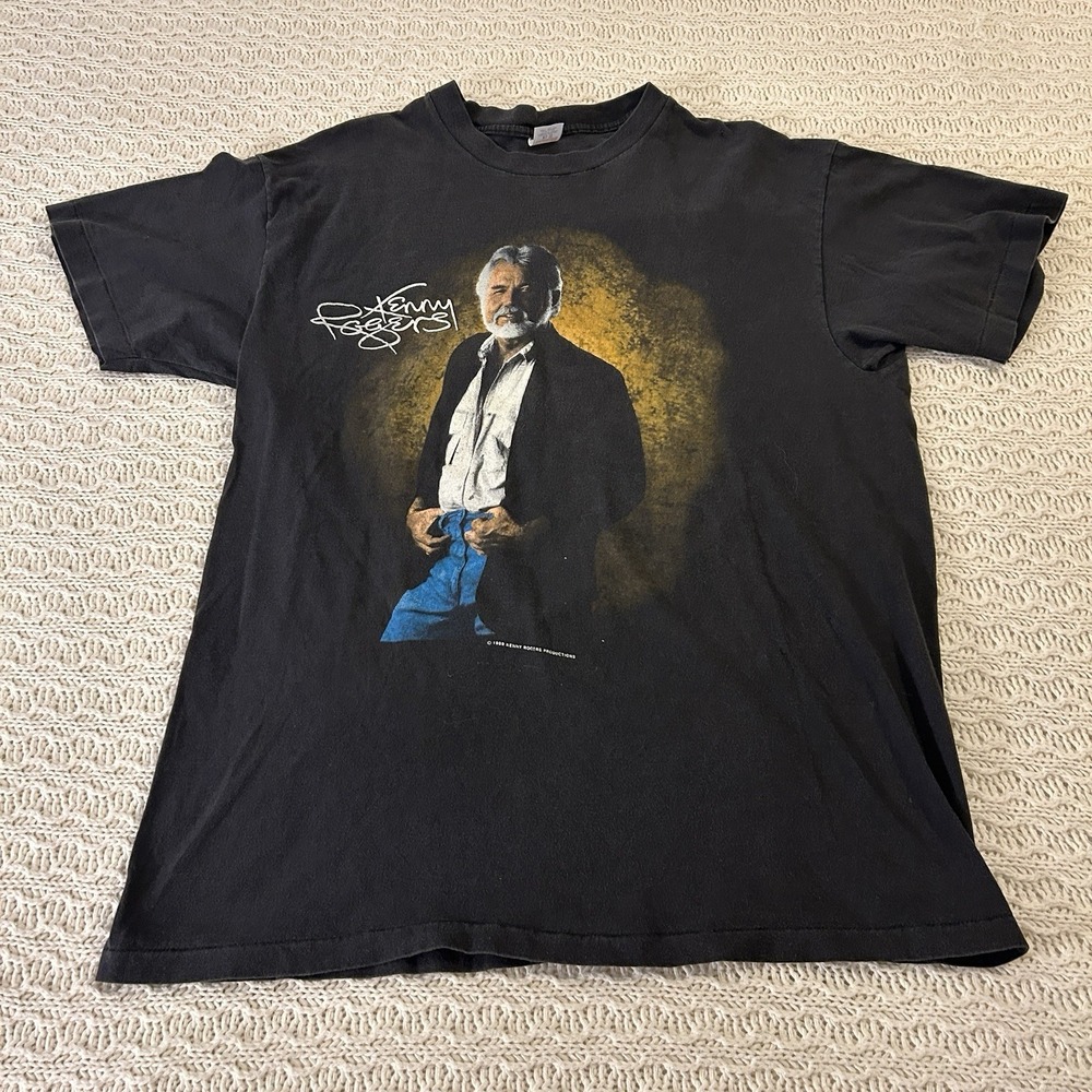 Vintage Hanes Heavyweight Kenny Rogers Tee - Black - Men's Size XL Single Stitch